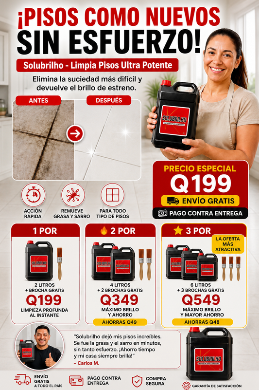 Solubrilho: La fórmula perfecta para limpiar y dar brillo rápidamente.