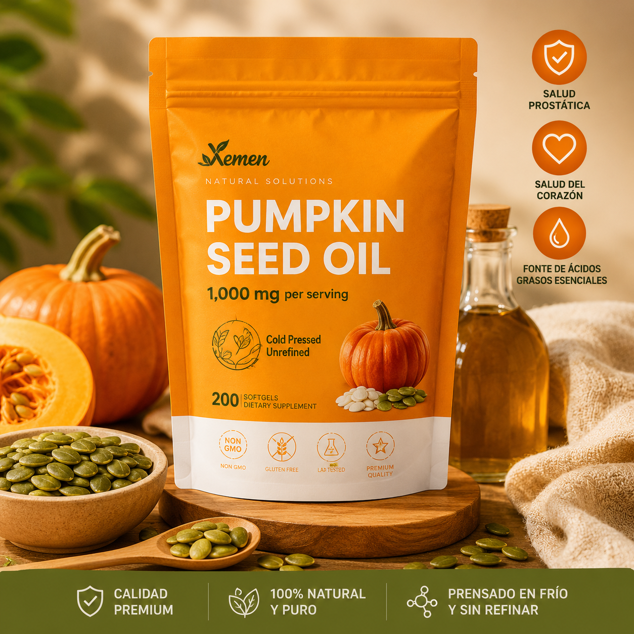 ACEITE PURO DE SEMILLA DE CALABAZA ¡LA SOLUCION NATURAL PARA TU PRÓSTATA!